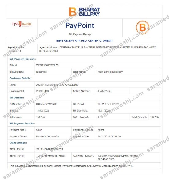INDIA WEST BENGAL ELECTRICITY utility bill Word and PDF template